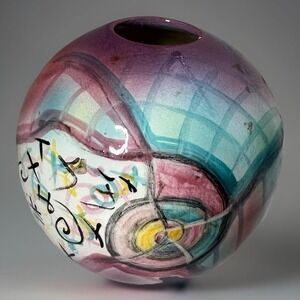 Vtg Harris Cies Studio Art Pottery Vase Modernist Abstract Geometric 1991